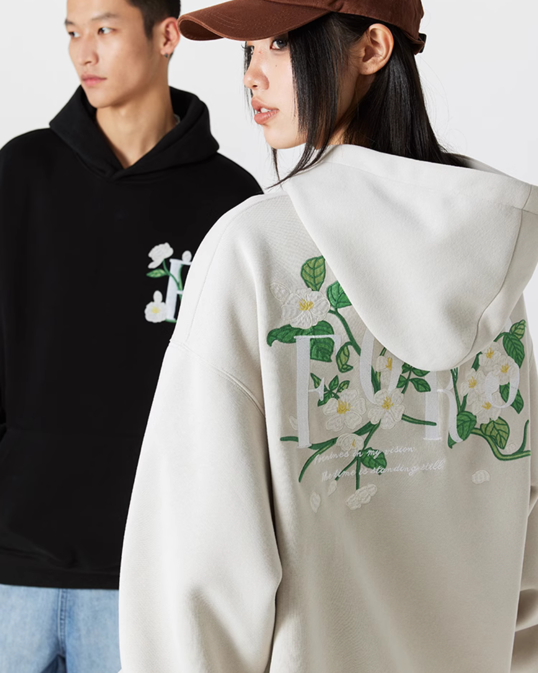 Back Flower Embroidery Pullover Hoodie FRN0001