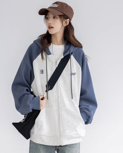 Contrast Color Zip Hoodie C2N0048