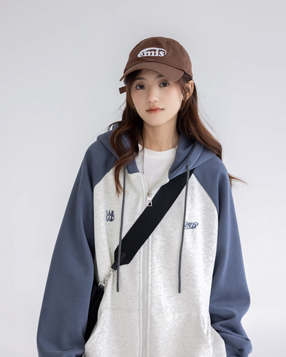 Contrast Color Zip Hoodie C2N0048