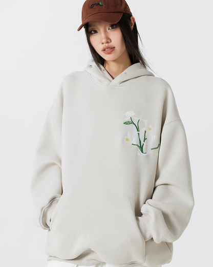 Back Flower Embroidery Pullover Hoodie FRN0001