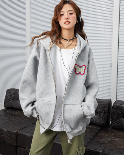 Butterfly Patch Zip Hoodie C2N0014