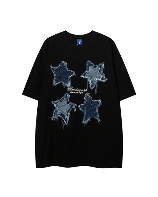 Retro Patch Star Short Sleeve T-Shirt VGD0005