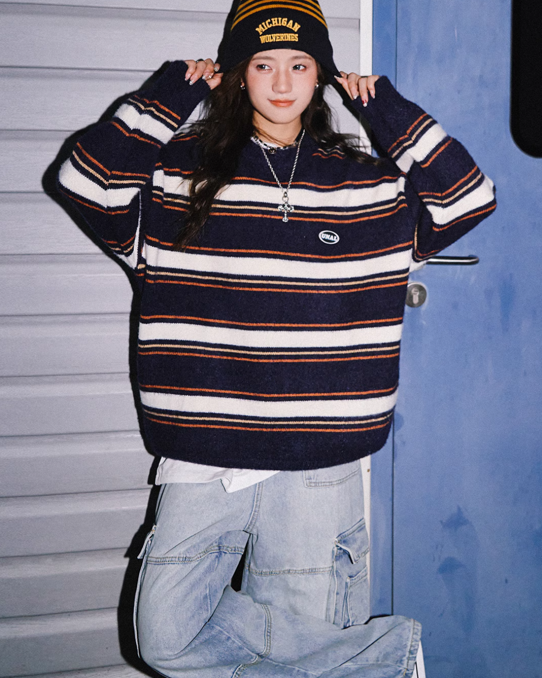 Retro Striped Crew Neck Knit C2N0026