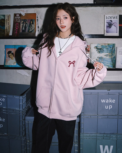 Ribbon Oversized Zip Hoodie C2N0032