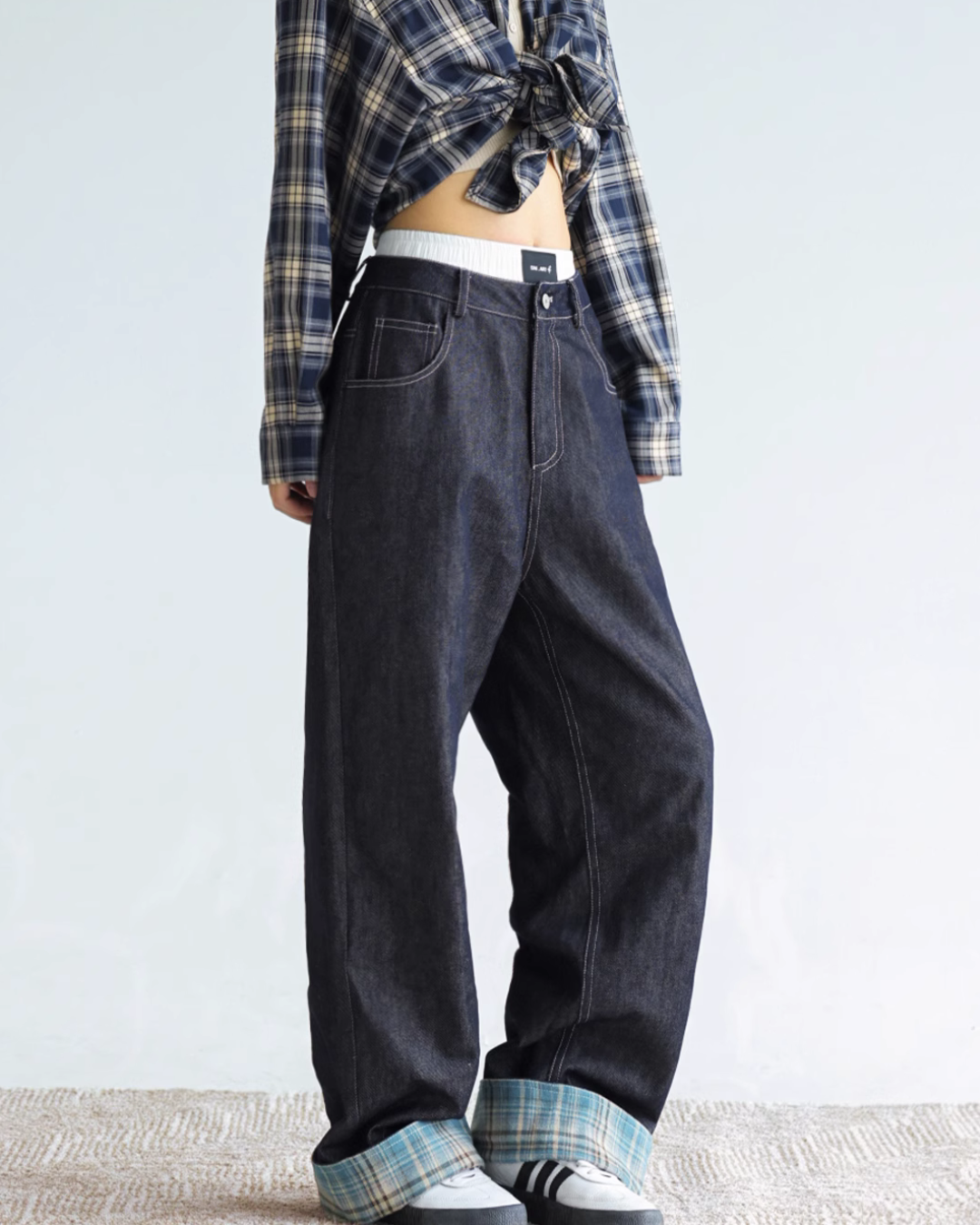 Check Switching Denim Pants C2N0017