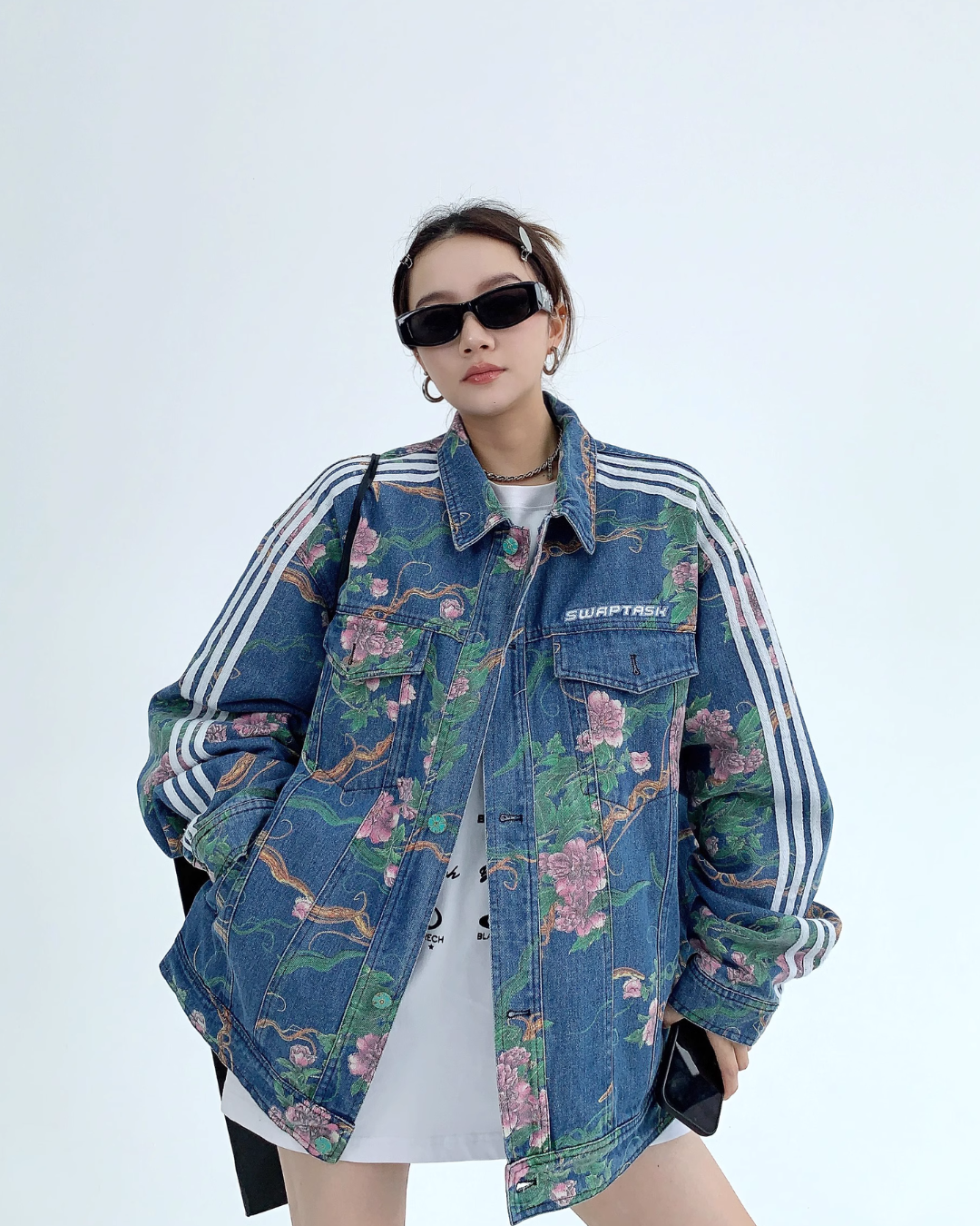 Floral Design Sideline Denim Jacket YLS0139