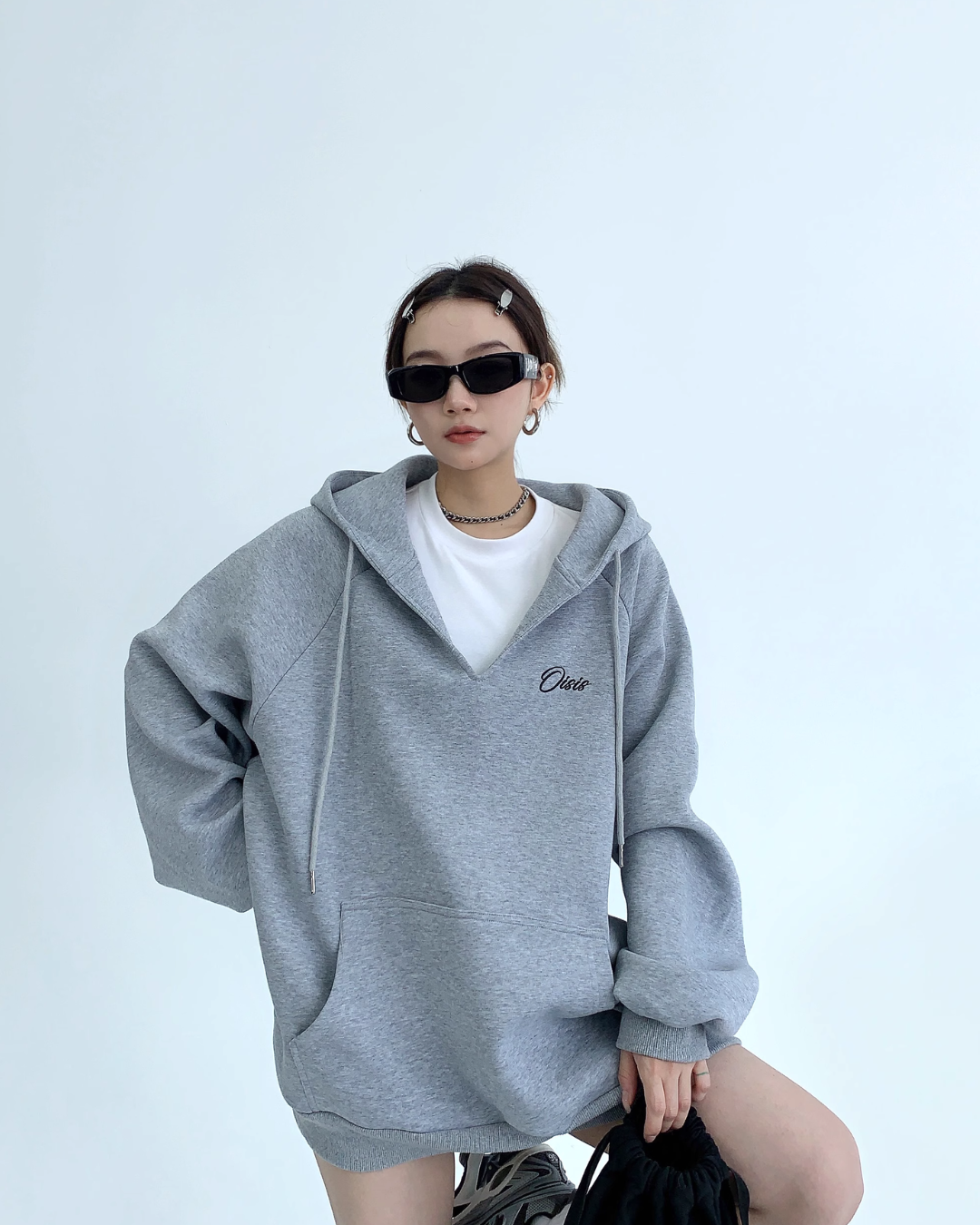 V-Neck Loose Sweat Hoodie YLS0046