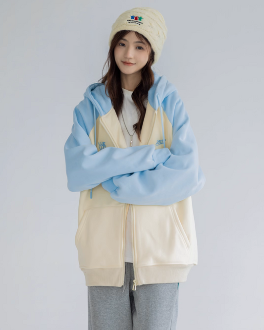 Contrast Color Zip Hoodie C2N0048