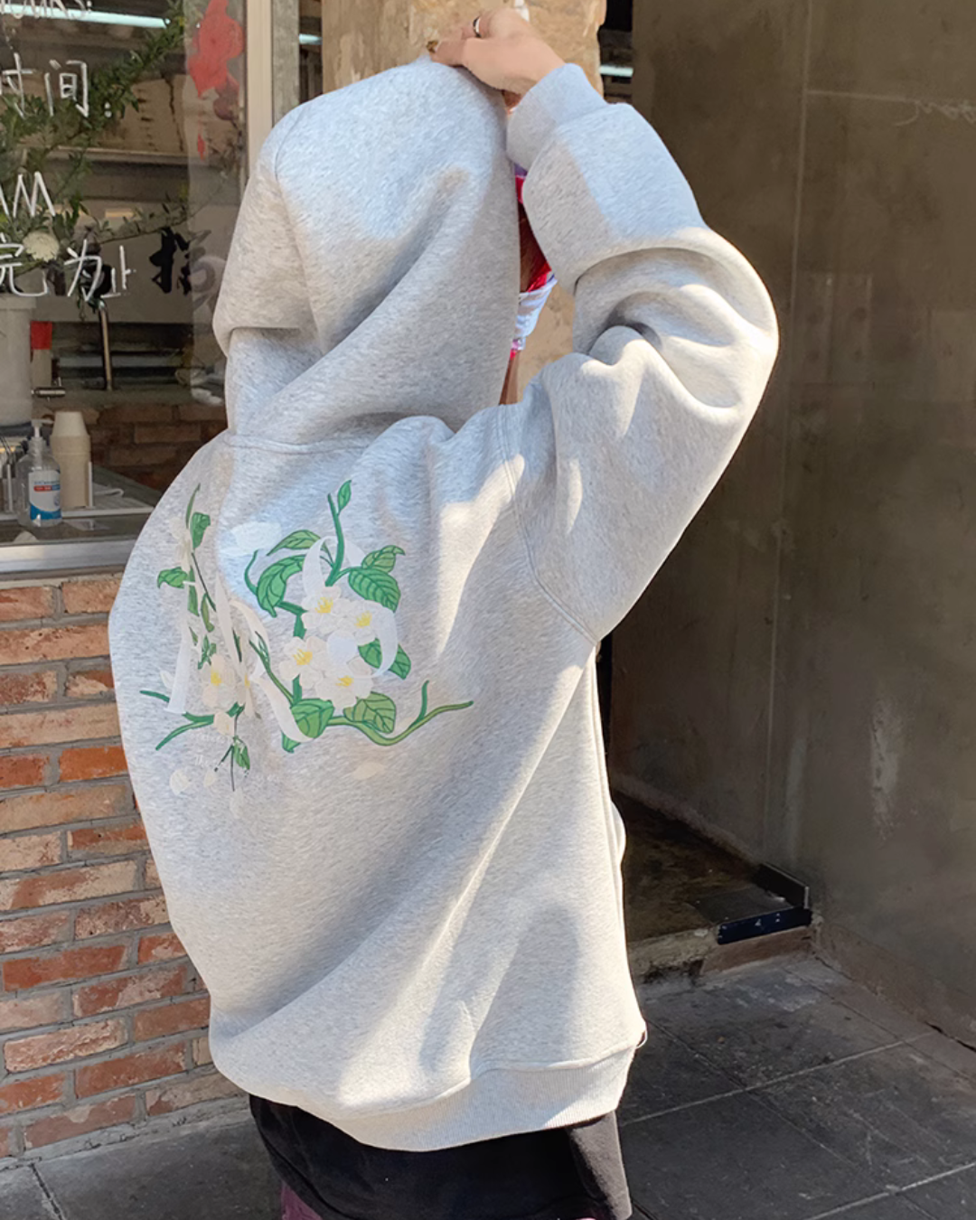 Back Flower Embroidery Pullover Hoodie FRN0001