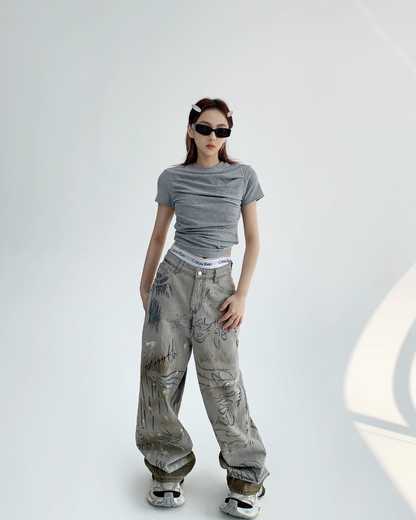 Unique Design Wide Denim Pants YLS0164