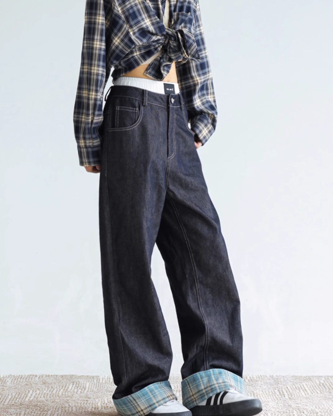 Check Switching Denim Pants C2N0017