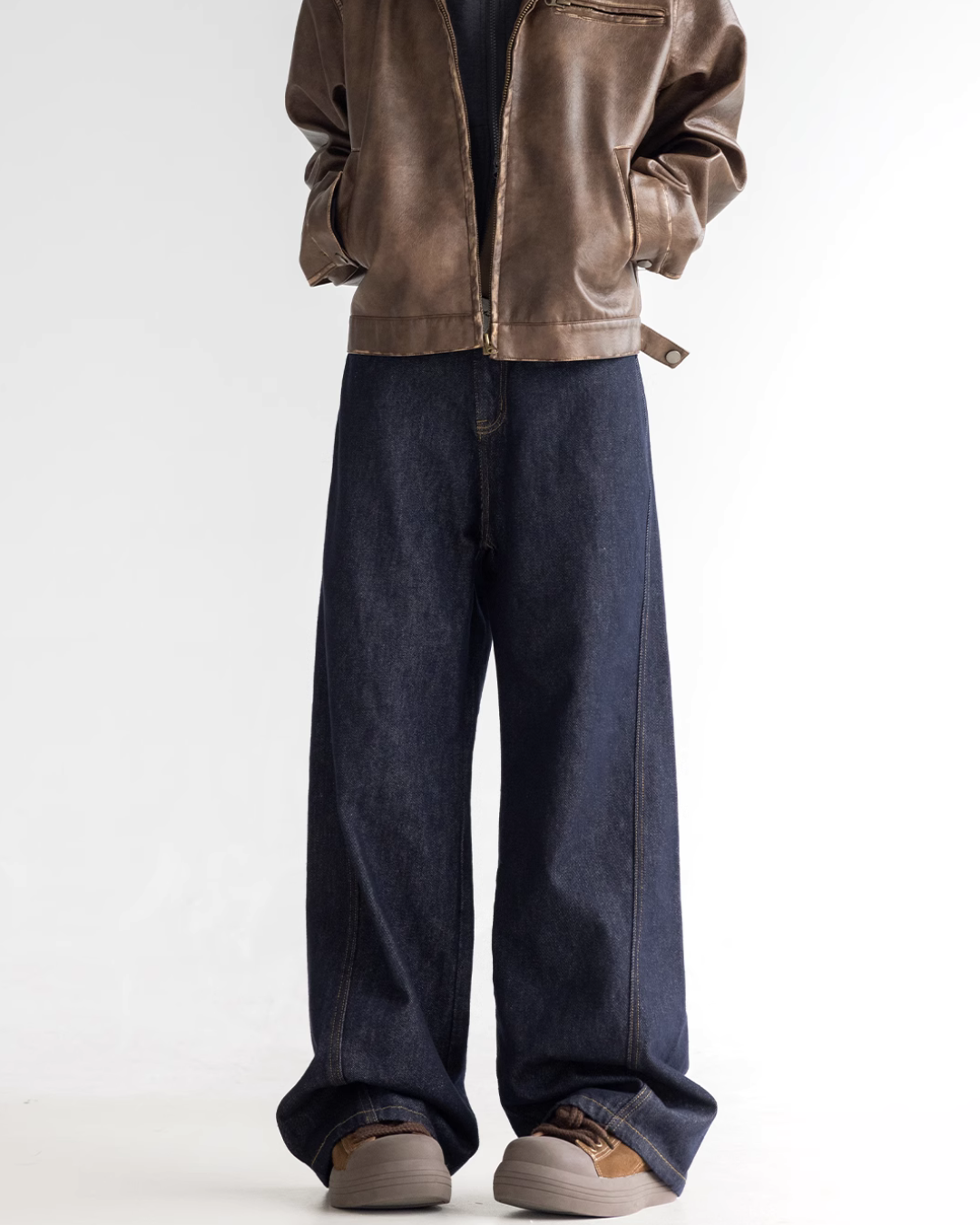 Waist Fold Wide Denim Pants C2N0043