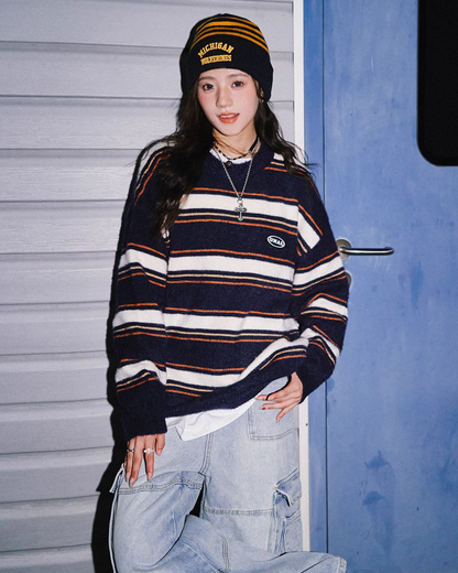 Retro Striped Crew Neck Knit C2N0026