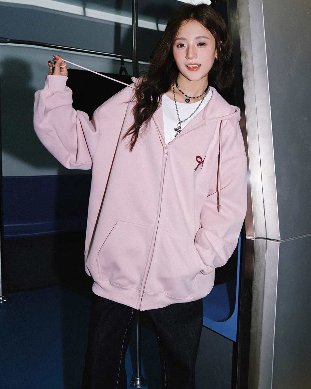 Ribbon Oversized Zip Hoodie C2N0032