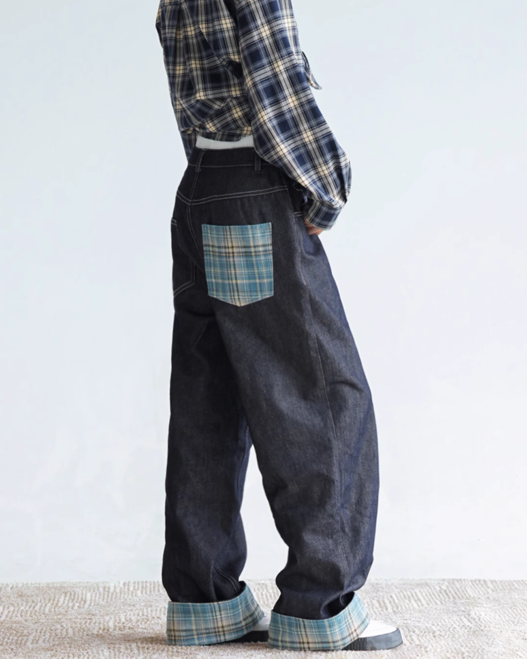 Check Switching Denim Pants C2N0017