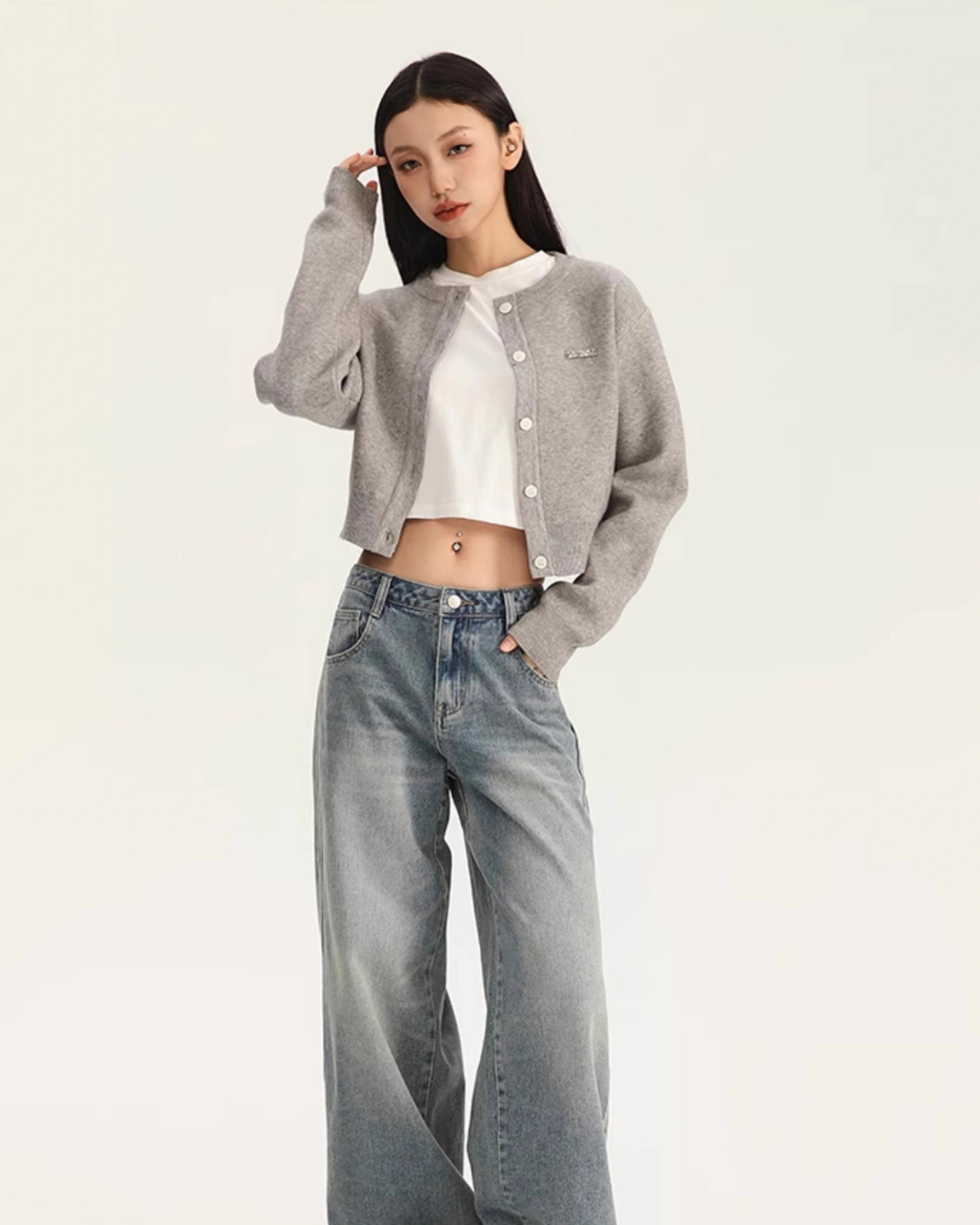 Round Neck Knit Cardigan / Wide Pants KIP0010