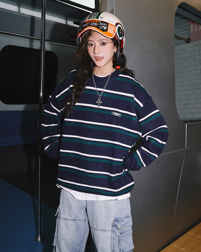 Striped Crew Neck Pullover Knit C2N0025