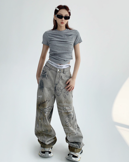 Unique Design Wide Denim Pants YLS0164