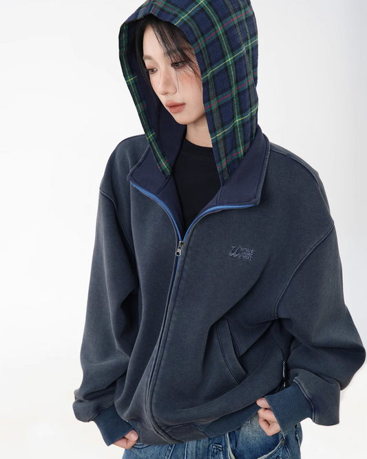 Vintage Plaid Hooded Jacke JUN0004