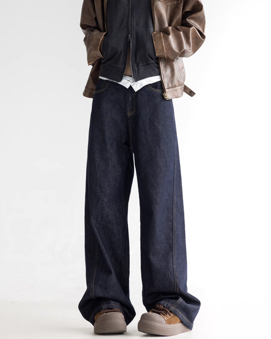 Waist Fold Wide Denim Pants C2N0043