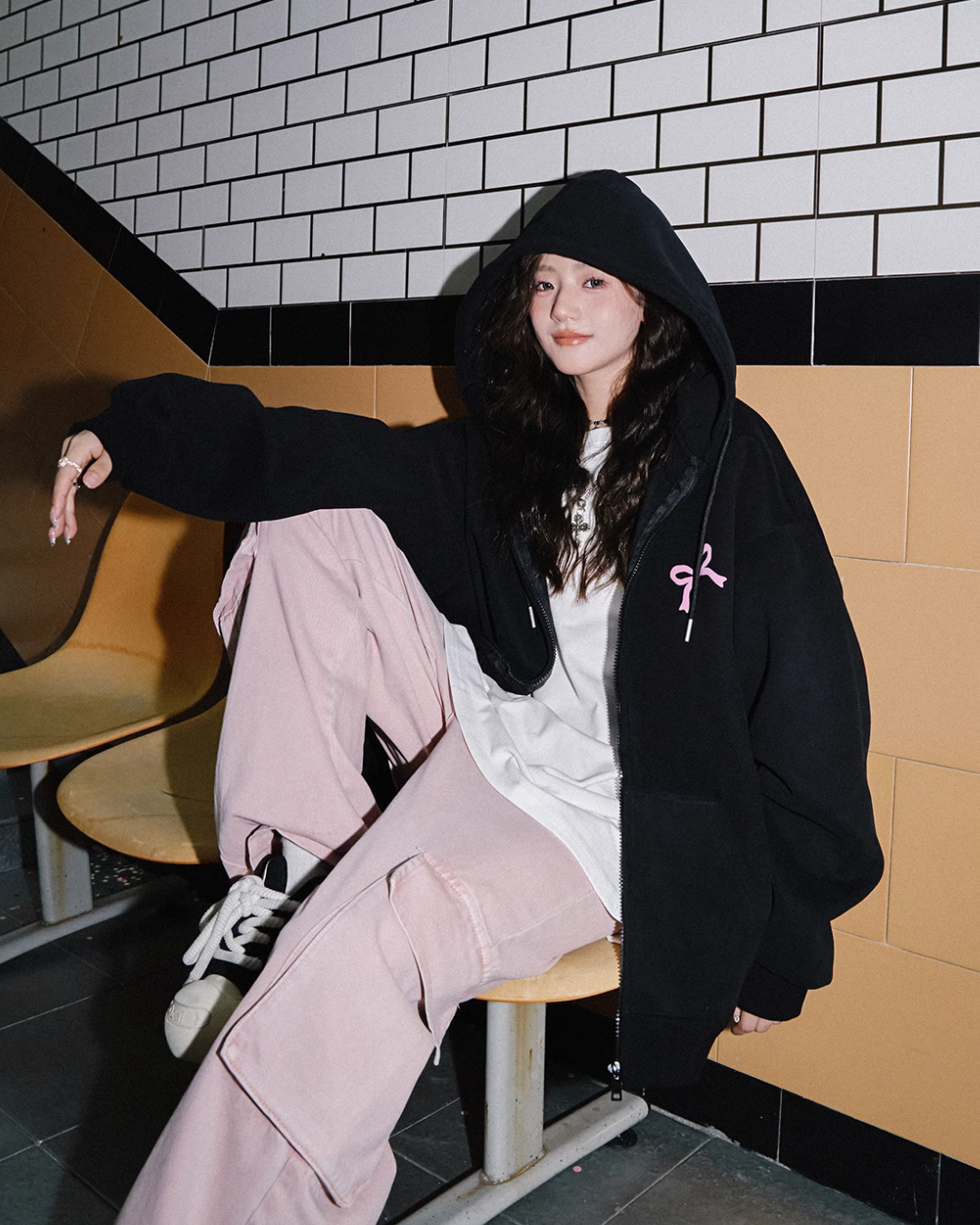 Ribbon Oversized Zip Hoodie C2N0032