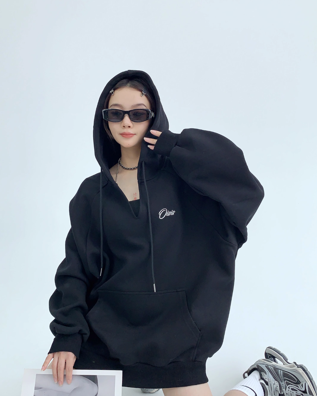 V-Neck Loose Sweat Hoodie YLS0046