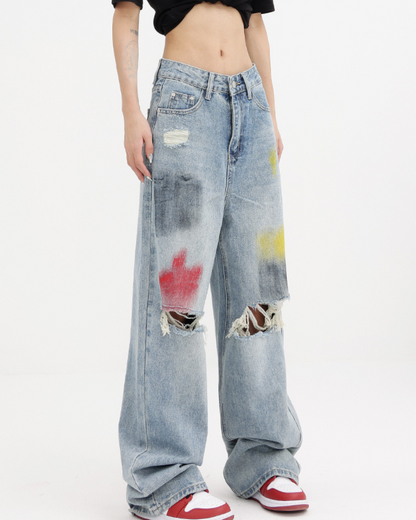 Damage Paint Design Jeans KNS0047