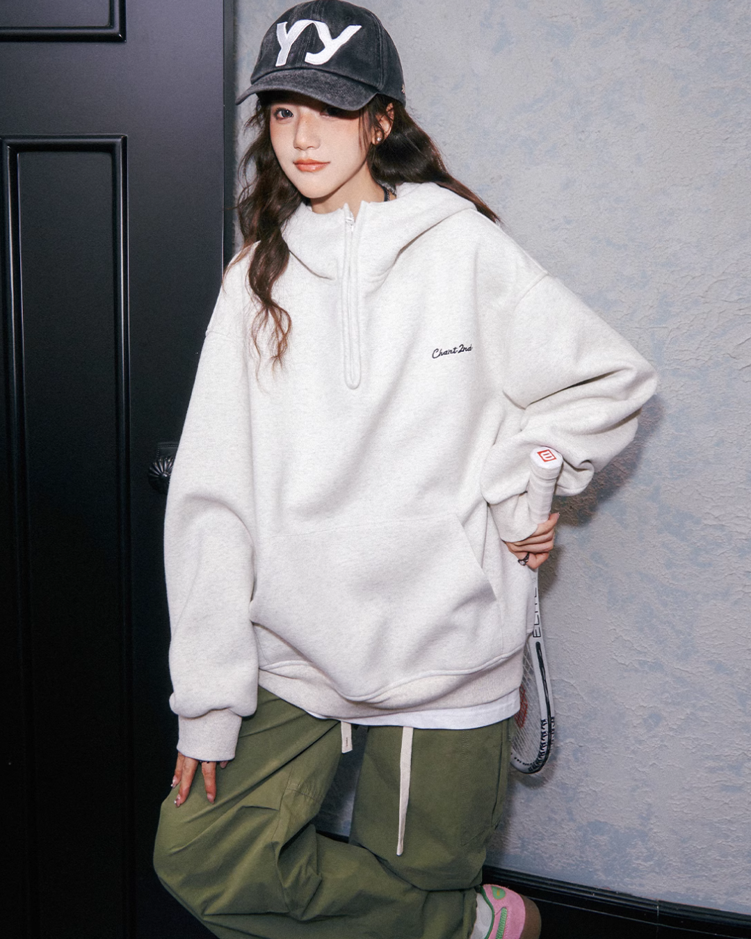 Half Zip Oversized Tops C2N0013