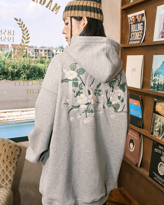 Back Flower Embroidery Pullover Hoodie FRN0001