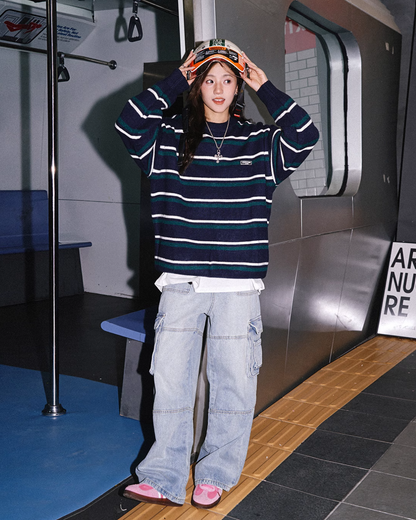 Striped Crew Neck Pullover Knit C2N0025