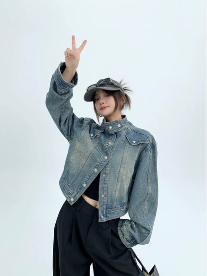 Stand Neck Denim Jacket YLS0118