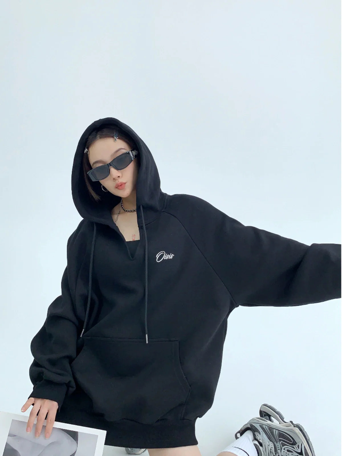 V-Neck Loose Sweat Hoodie YLS0046